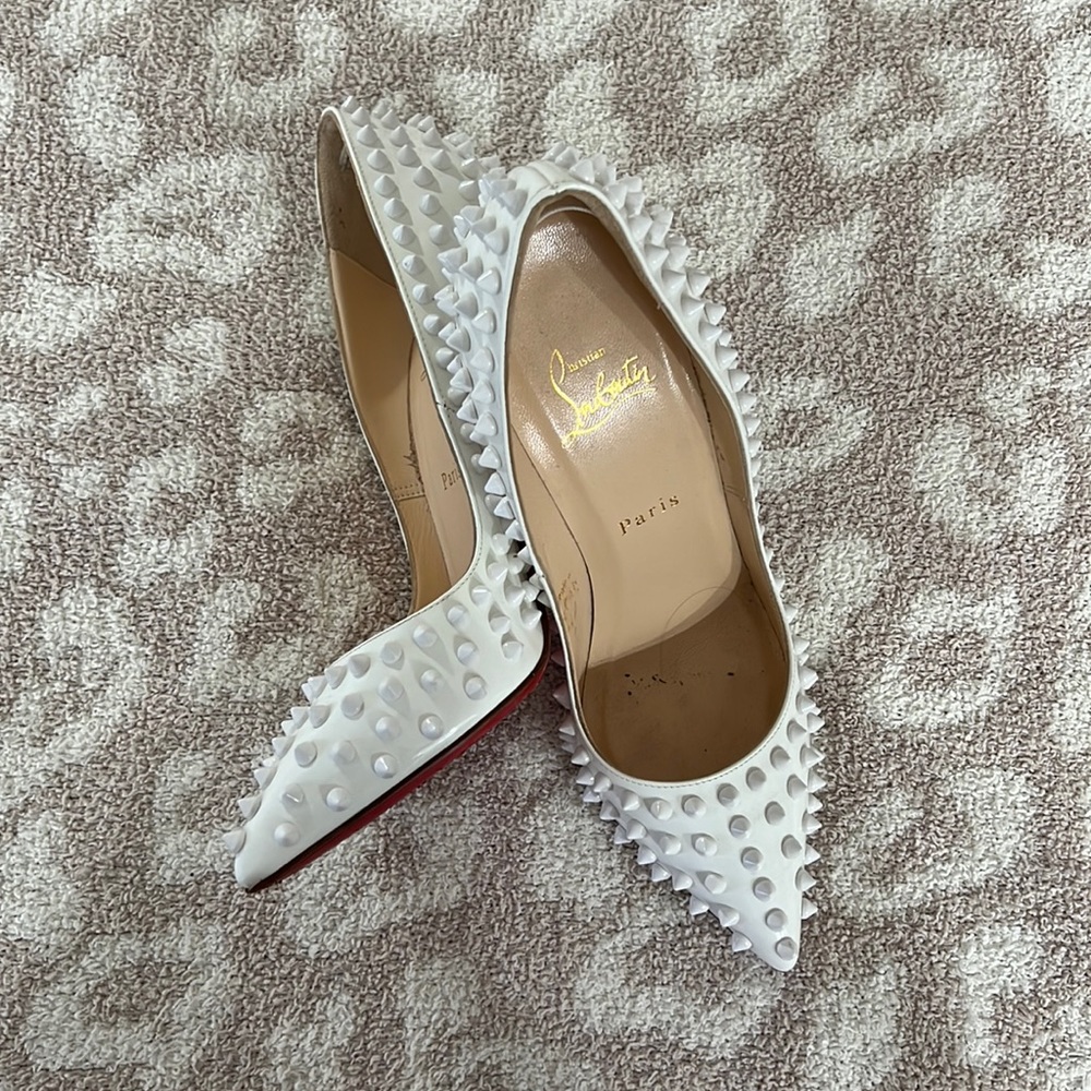 Christian Louboutin White Spiked Heels